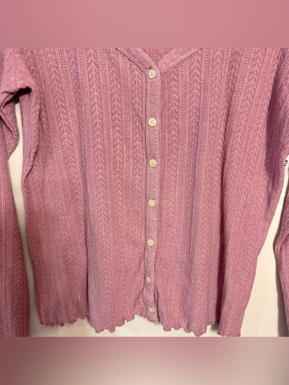 Soft Pink Ribbed Button-Front top - Picture 3 of 5
